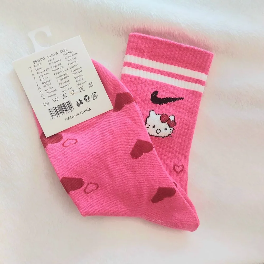 Nike (2 pairs)Hello Kitty Heart Print Socks in Pink and White Women size 7-9.5